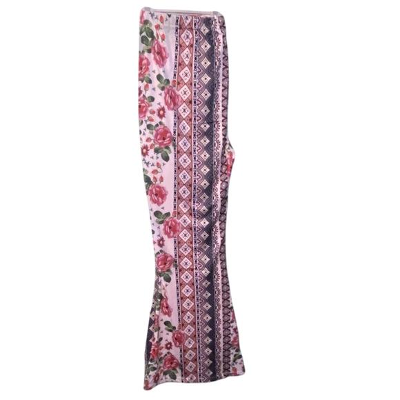 Flare Stretch Pants Junior 3X Floral Garden Yoga Hippie Festival Allover Print - Picture 1 of 7